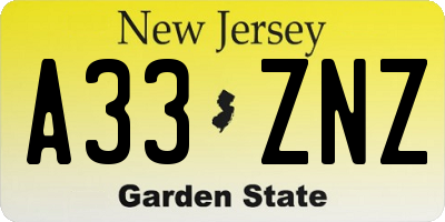 NJ license plate A33ZNZ