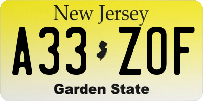 NJ license plate A33ZOF