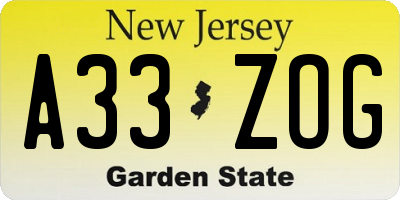 NJ license plate A33ZOG
