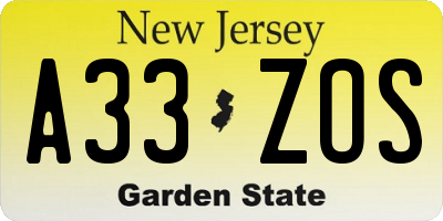 NJ license plate A33ZOS