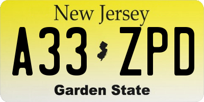 NJ license plate A33ZPD