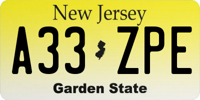 NJ license plate A33ZPE