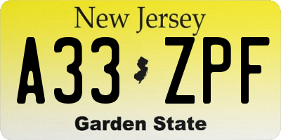 NJ license plate A33ZPF