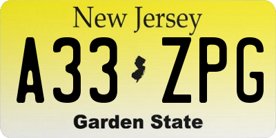 NJ license plate A33ZPG