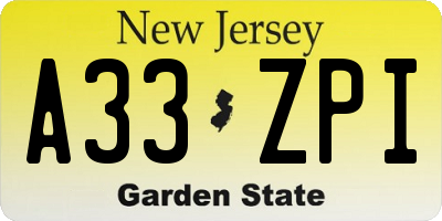 NJ license plate A33ZPI
