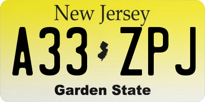 NJ license plate A33ZPJ