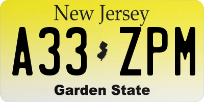 NJ license plate A33ZPM