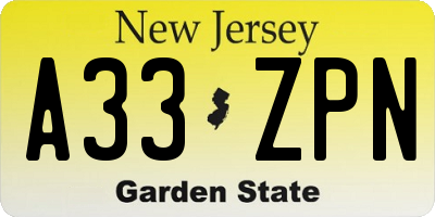 NJ license plate A33ZPN