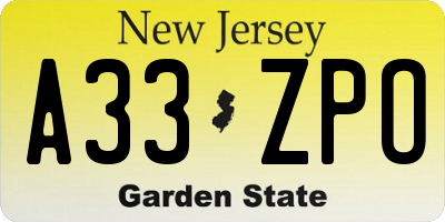 NJ license plate A33ZPO