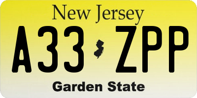 NJ license plate A33ZPP