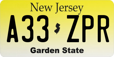 NJ license plate A33ZPR