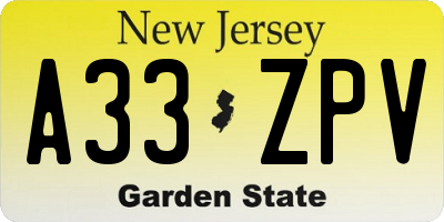 NJ license plate A33ZPV