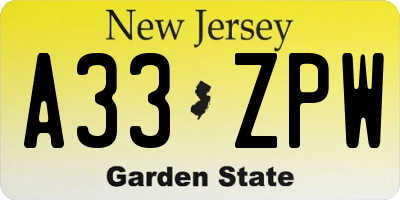 NJ license plate A33ZPW