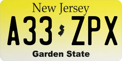 NJ license plate A33ZPX