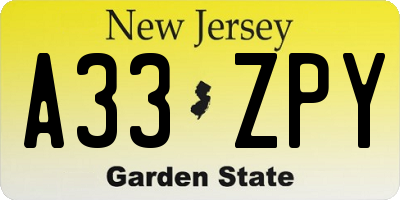 NJ license plate A33ZPY