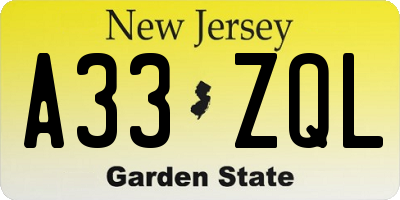 NJ license plate A33ZQL