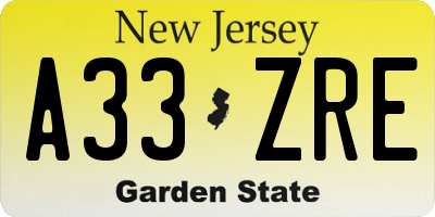 NJ license plate A33ZRE