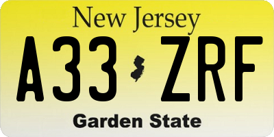 NJ license plate A33ZRF