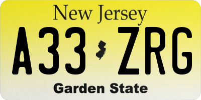 NJ license plate A33ZRG