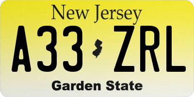 NJ license plate A33ZRL
