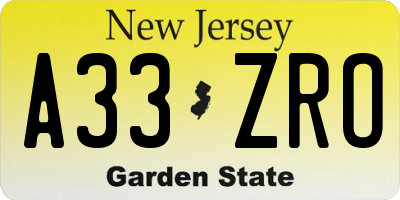 NJ license plate A33ZRO