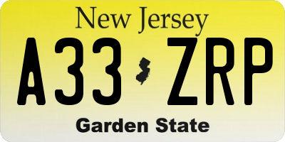 NJ license plate A33ZRP