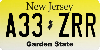 NJ license plate A33ZRR