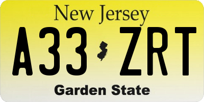 NJ license plate A33ZRT