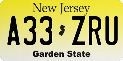 NJ license plate A33ZRU