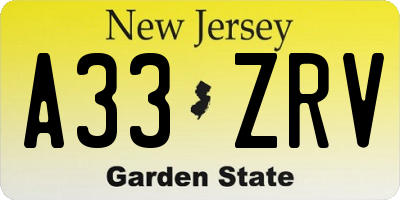 NJ license plate A33ZRV