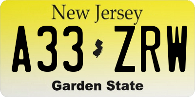 NJ license plate A33ZRW