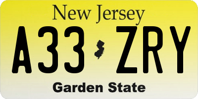 NJ license plate A33ZRY