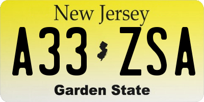 NJ license plate A33ZSA