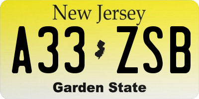 NJ license plate A33ZSB