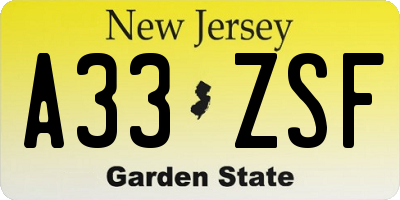 NJ license plate A33ZSF