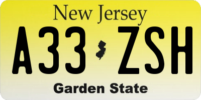 NJ license plate A33ZSH