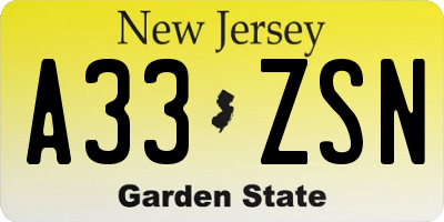 NJ license plate A33ZSN