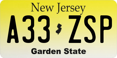 NJ license plate A33ZSP