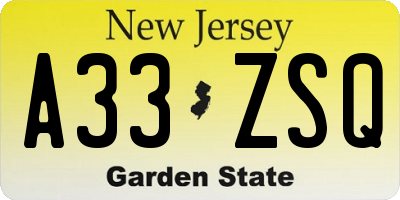 NJ license plate A33ZSQ