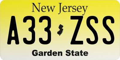 NJ license plate A33ZSS
