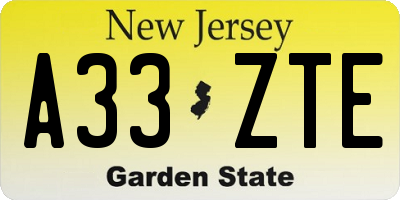 NJ license plate A33ZTE