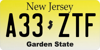 NJ license plate A33ZTF