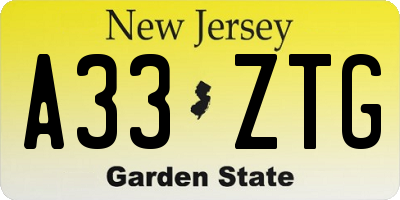 NJ license plate A33ZTG