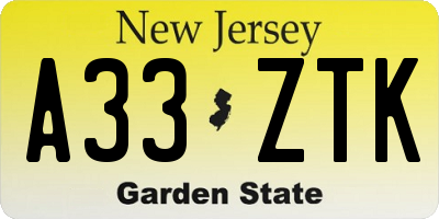 NJ license plate A33ZTK