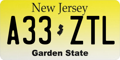 NJ license plate A33ZTL