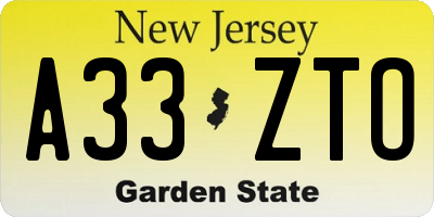 NJ license plate A33ZTO