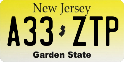 NJ license plate A33ZTP