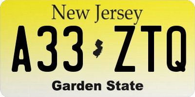 NJ license plate A33ZTQ