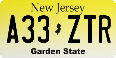 NJ license plate A33ZTR