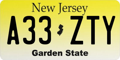 NJ license plate A33ZTY